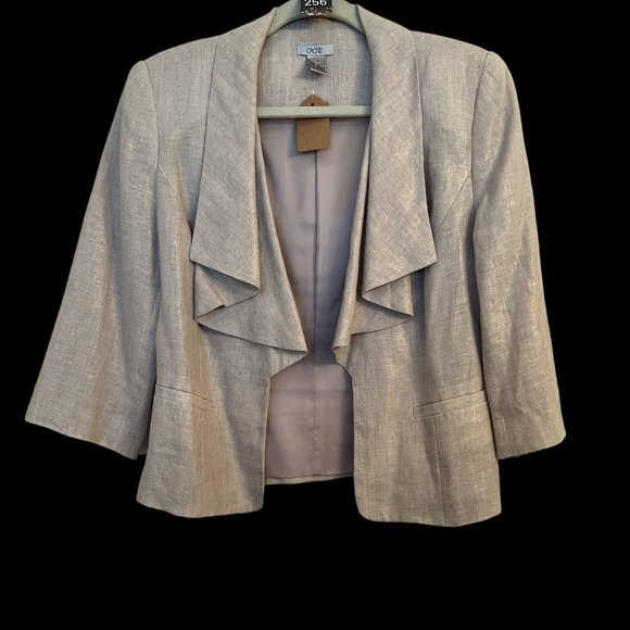 015 Cache Metallic Luster Linen Open Front 3/4 Sleeve Jacket M - Picture 2 of 2